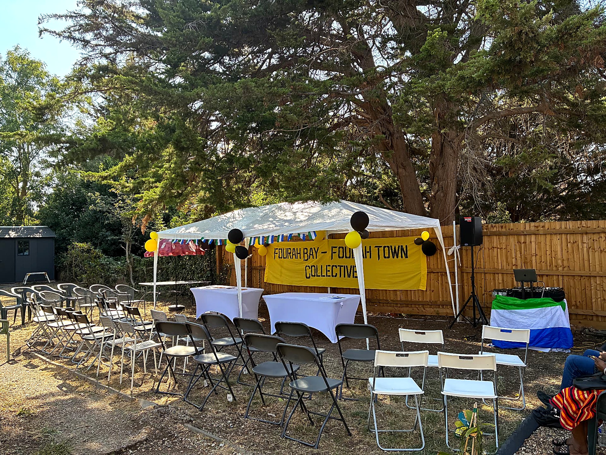 Setting the scene — the FBFTC banner and marquee before guests arrived